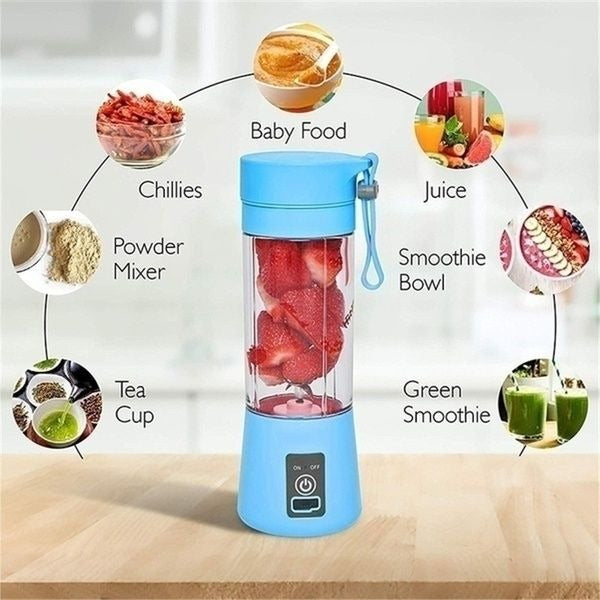 6 Blade Mini Portable USB Juicer Blender Compact Cordless Fruit Mixing Cup And Smoothies Maker - 380ML Capacity (Random Color)